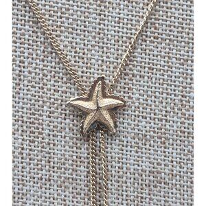 Vintage 80's Avon Starfish Sea Star Lariat Chain Necklace Gold Tone 28" Beach